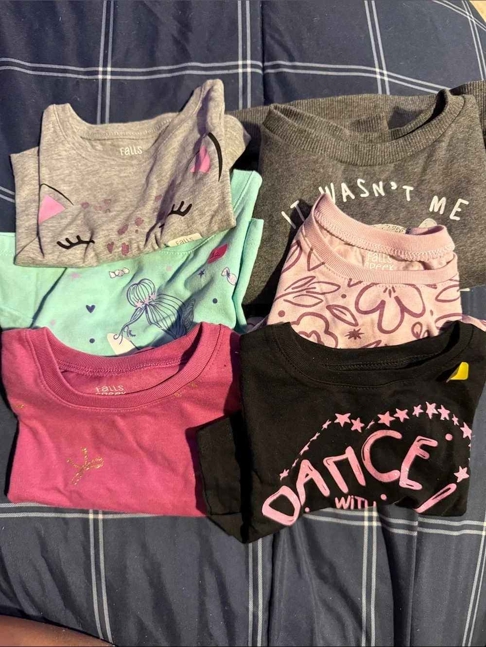 12 months Girls Graphic Tee Lot - Pink, Black, Gray, Mint & Purple
